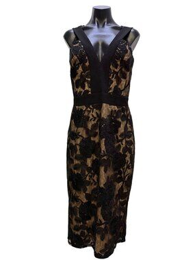 NWT Dress The Population Black & Nude Lace Overlay Midi Dress M